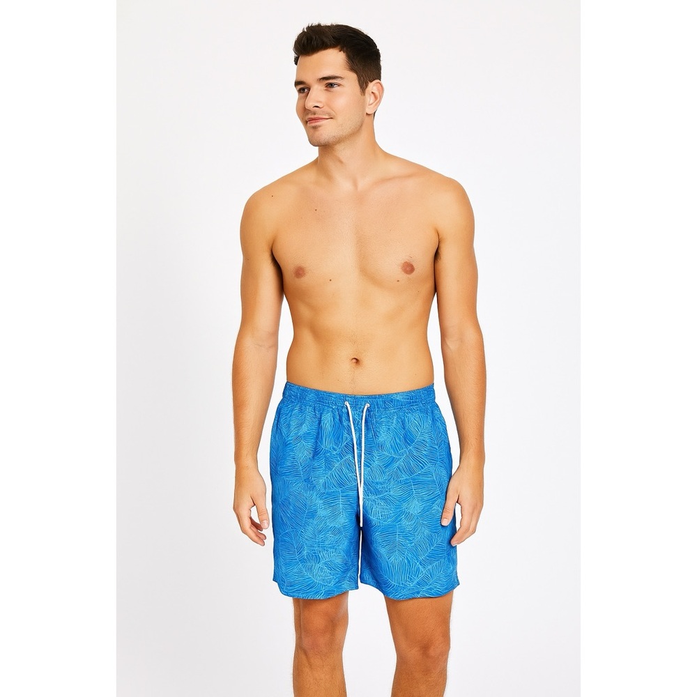 Lands End | Geo Botanical Print Elastic Drawstring Waist Mesh Lined Swim Shorts